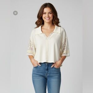 POL White Lace Knit Top